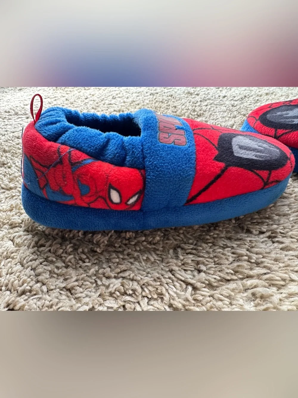 Marvel Spider-Man Kids Plush Slippers Red Blue Size 7-8 Soft House Shoes